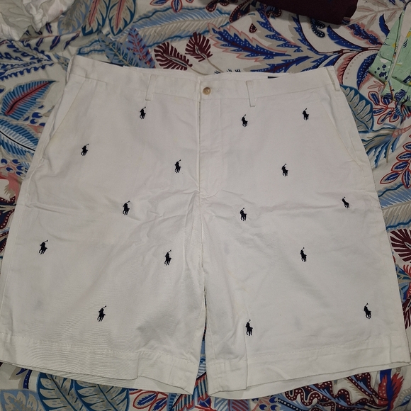 Polo by Ralph Lauren Cream Embroidered Shorts - Picture 1 of 4